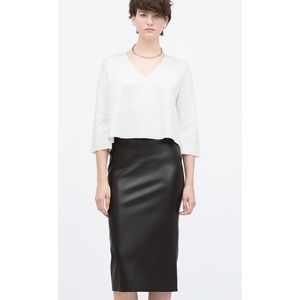 Black Faux Leather Pencil Skirt Zara Woman Med